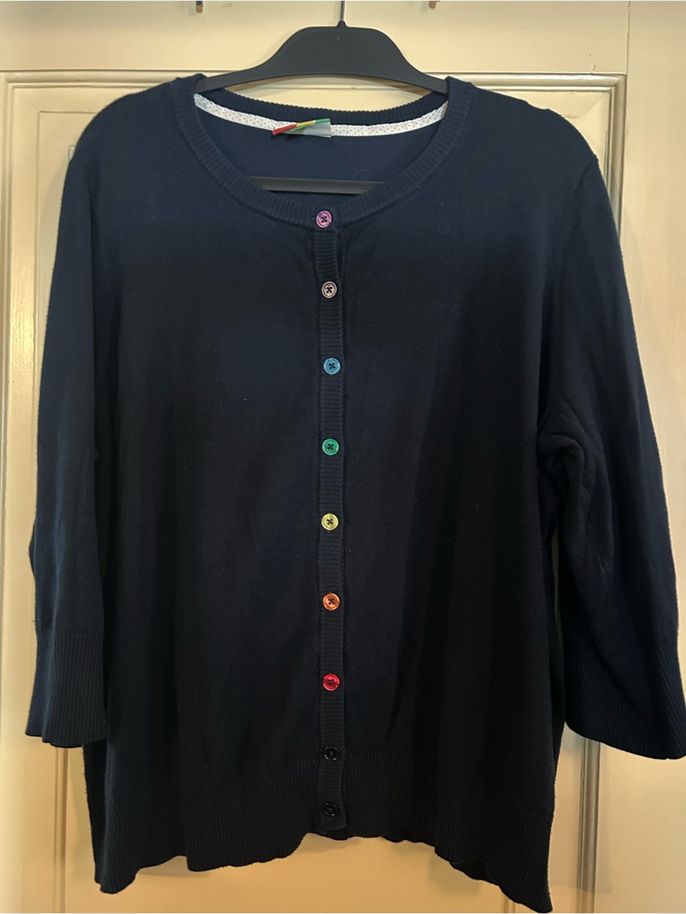 ModCloth Fervour Navy Cardigan with rainbow buttons